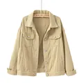 Chaqueta vaquera beige oversize para mujer con bolsillos clásicos y funcionales - 4XL (85-97kg) / Caqui