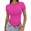 Camiseta ajustada para mujer con cuello redondo y manga corta en un vibrante color rosa - S / Rosa rojo
