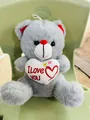 Grey plush teddy bear holding a white heart with I Love YOU embroidery - Gray / 25