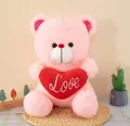 Ours en peluche rose mignon tenant un cœur rouge avec broderie Love pour cadeau - Rose / 25