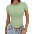 T-shirt slim fit a maniche corte con girocollo in verde chiaro estivo - Verde Matcha