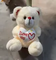 Soft white teddy bear plush toy holding a heart with I Love You embroidery for gifts - Off White / 25