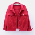 Chaqueta vaquera roja oversize para mujer con manga larga y botones frontales - 4XL (85-97kg) / Rojo
