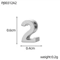 Detailed view of a silver stainless steel number 2 charm pendant with size dimensions - Number 2 Silver (PJ00312A2)