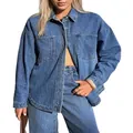 Chemise veste en jean délavé surdimensionnée pour femmes au look street style classique - S / Bleu foncé