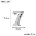 Detail view of a stainless steel number 7 pendant showing dimensions and 0.2g weight. - Number 7 Silver (PJ00312A7)