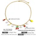 Collier imperméable en acier inoxydable doré avec breloques fruits et perles, 45cm - Collier Série de Fruits (XL32262)