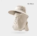 Detail view of an off-white sun hat with full face mask and neck flap protection. - Adjustable (54-60cm) / Off White