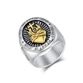 Anello chevalier vintage in acciaio inox con Sacro Cuore e croce da uomo gioielli - Taglia 7 / Bicolore (Oro e Argento)