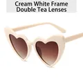 Stylish heart-shaped sunglasses for women featuring cream frame and gradient brown lenses - Off-white Frame Gradient Tea Lens
