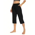 Damen Caprihose in Schwarz mit Taschen, locker und dehnbar für Sport - S / Schwarz