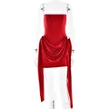 Elegante rode strapless korset mini-jurk met gedrapeerde zijsjerpen voor dames - S / Rood