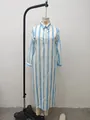 Blue and white striped long sleeve shirt dress shown on a white mannequin. - S / Top And Bottom / Blue