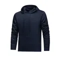 Minimalistischer marineblauer Herren-Kapuzenpullover mit Kordelzug und Kängurutasche - S / Marineblau