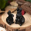 Coppia di figurine di coniglio in ossidiana nera scolpita per Pasqua e decor - Ossidiana (2 pollici)