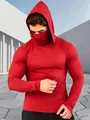 Mens slim fit quick-dry hooded sun protection shirt with integrated face mask in red - Red