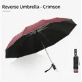 Ombrello invertito automatico rosso giuggiola con manico a torcia LED integrata - Stile Inverso (Bordeaux)