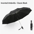 Ombrello invertito automatico nero a 10 stecche con impugnatura torcia LED integrata - Stile Inverso (Nero Classico)