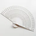 Elegant white hollow-out wooden folding fan with intricate floral floral carvings for weddings - 20cm / White
