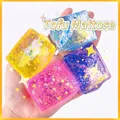 Vista dettagliata di squishy di maltosio quadrati e glitterati antistress - Stile Tofu Polvere d'Oro (Maltosio Misto) / 5cm