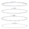 Set di quattro cavigliere color argento, inclusi stili tennis, Figaro e a catena. - Set da 4 Pezzi - Stile Catena Tennis / Argento