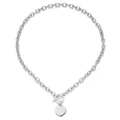 Détail du collier chaîne O en acier inoxydable argenté avec pendentif cœur et fermoir OT. - Collier Argenté (DZG151)