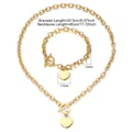 Set di gioielli in acciaio dorato con ciondolo a cuore e chiusura a barra - Set Collana E Bracciale Oro (DZG151) / Oro