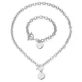 Set collana e bracciale in acciaio inossidabile con ciondoli a cuore e chiusura a T - Set Collana E Bracciale Argento (DZG151) / Argento