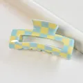 Pince à cheveux carrée avec motif en damier bleu et jaune pour coiffure femme - Damier Bleu et Jaune / Jaune Gingembre