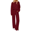 Burgundy two-piece lounge set with sweatshirt and wide-leg drawstring pants - S / Top And Bottom / Burgundy