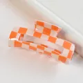 Pince à cheveux carrée à motif damier orange et crème pour des coiffures élégantes - Orange Blanc Damier / Chocolat