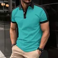 Detailed look at the stylish men's teal and black contrast twill cotton polo shirt - S / Sky Blue