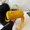 Casual minimalist yellow cylindrical nylon handbag with a comfortable shoulder strap - Yellow / Small