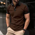 Men's short sleeve fashion polo shirt with brown and black twill cotton design - S / Coffee