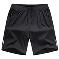 Lightweight men's quick-dry ice silk casual shorts featuring reflective side stripes - L / Black