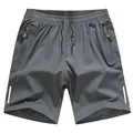 Quick-dry ice silk casual men's shorts in dark grey with reflective stripes for sport - L / Gray