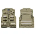 Vielseitige khakifarbene Arbeitsweste mit vielen Taschen und Sicherheitsreflexstreifen - Khaki 8898 Mit Reflektierenden Streifen / S