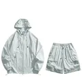 Ensemble 2 pièces de protection solaire extérieur avec veste légère à capuche et short - S / Haut Et Bas / Vert Menthe