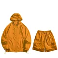 Ensemble veste de protection solaire à capuche orange et short cargo léger. - S / Haut Et Bas / Orange Sable Doré
