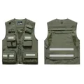 Multi-pocket olive green utility work vest with reflective strips for safety outdoor use - S / Tops / Army Green