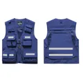 Deep blue multi-pocket functional work vest with high-visibility reflective strips for safety - S / Top (8898) / Sapphire Blue