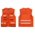 High visibility orange multi-pocket utility work vest with reflective safety strips - S / Tops / Orange Red