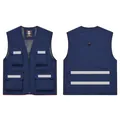 Navy blue reflective utility work vest with multiple pockets for high visibility and safety - S / Tops / Navy Blue