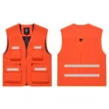 Orange high-visibility safety vest with reflective strips and multiple pockets - S / Tops / Orange Red