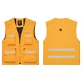 High-visibility yellow safety work vest with reflective strips and multi-pockets - S / Tops / Bright Yellow