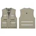 Multi-pocket work utility vest in khaki with reflective safety strips for men and women - S / Tops / Khaki
