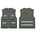Military green work vest with reflective strips and multiple pockets for men and women - S / Tops / Army Green