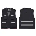 Black utility work vest with reflective safety strips and multiple storage pockets. - S / Tops / Black (8111 Version)