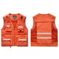 Orange utility work vest with reflective strips and multiple pockets for men and women - S / Tops / Orange (8512 Version)