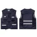 Navy blue multi-pocket work vest with reflective strips and breathable mesh panels - S / Top (8512) / Navy Blue